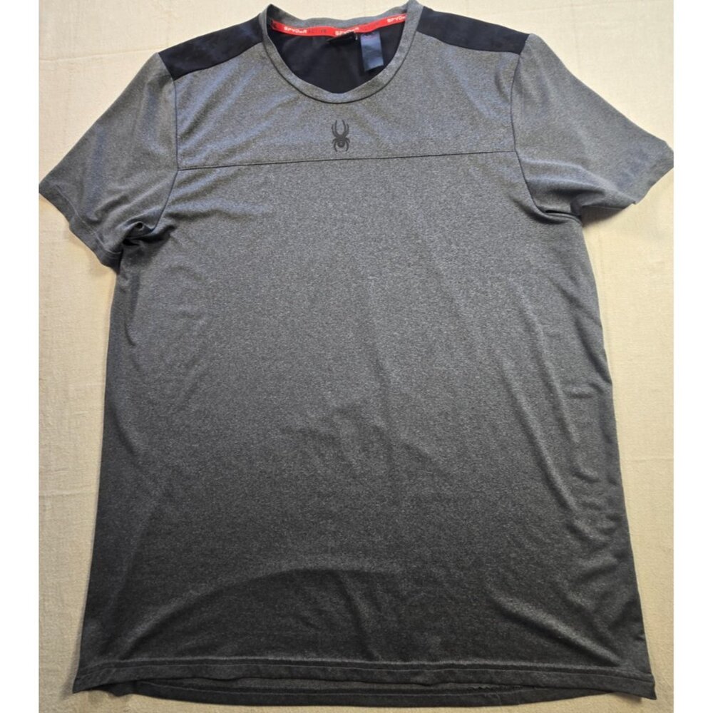 SPYDER Men's XL Performance Shirt Gray Black Active Stretch Spider Logo Gym Tee
